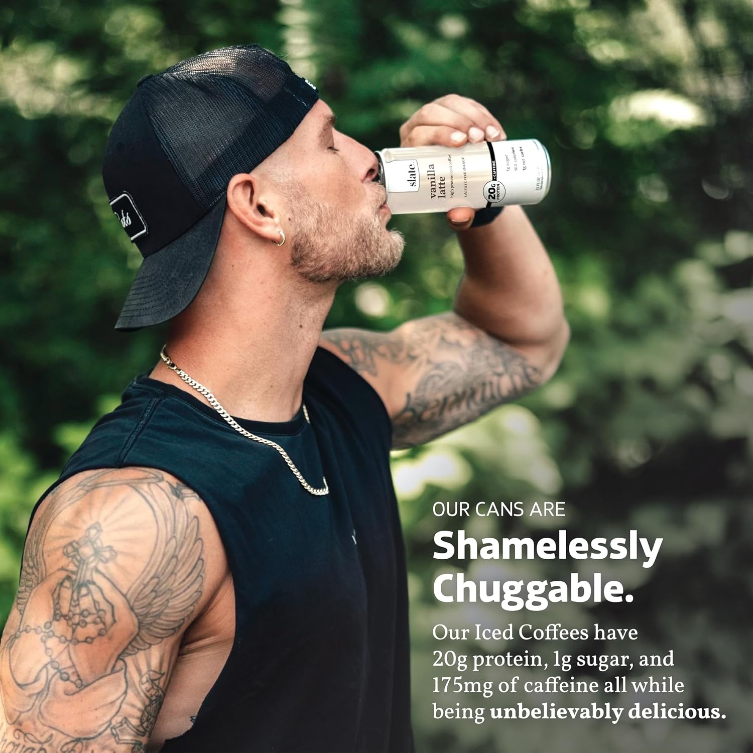 image:imageSlate Milk High Protein Milk Shakes Neapolitan Variety Pack Classic Chocolate Classic Strawberry French Vanilla Lactose Free 20g Protein1g Sugar100 Calories12g Net Carbs 11 fl oz12 CansVanilla Latte