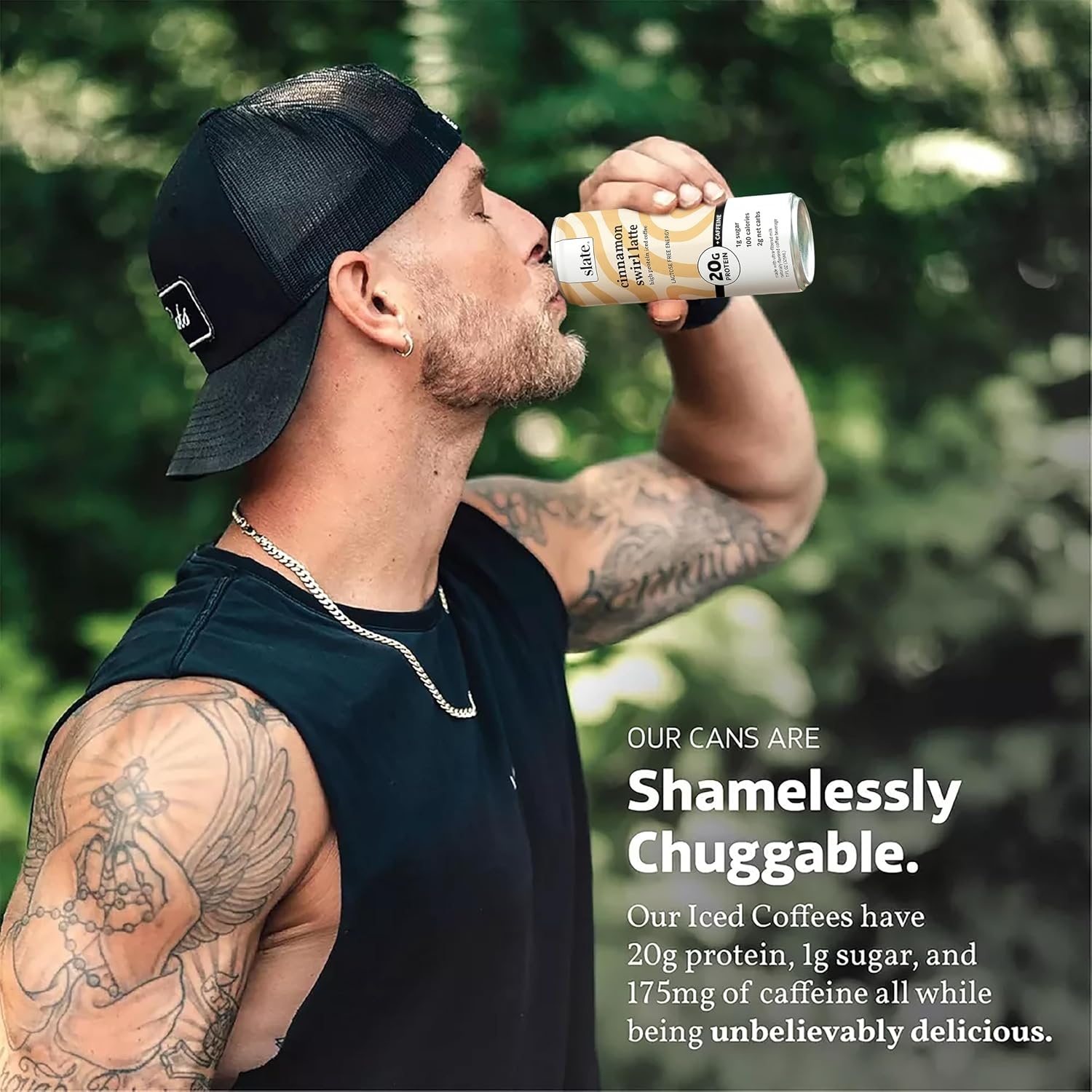 image:imageSlate Milk High Protein Milk Shakes Neapolitan Variety Pack Classic Chocolate Classic Strawberry French Vanilla Lactose Free 20g Protein1g Sugar100 Calories12g Net Carbs 11 fl oz12 CansCinnamon Swirl Latte