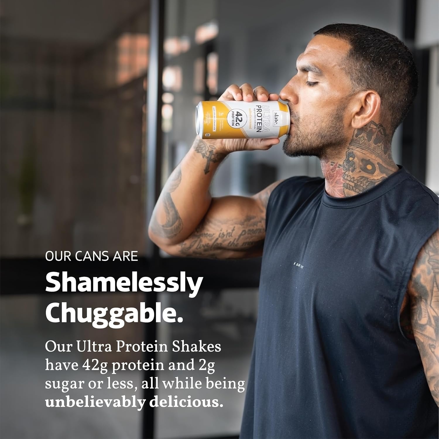 image:imageSlate Milk Ultra Protein Shake Chocolate 42g Protein 1g Sugar 190 Calories 2g Net Carbs Lactose Free No Added Sugar Made with Ultra Filtered Milk Breakfast Boost Post Workout 15 fl oz 12 CansSweet Salty Pack