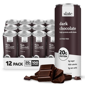 image:imageSlate Milk  High Protein Milk Shakes Neapolitan Variety Pack Classic Chocolate Classic Strawberry French Vanilla Lactose Free 20g Protein1g Sugar100 Calories12g Net Carbs 11 fl oz12 CansDark Chocolate
