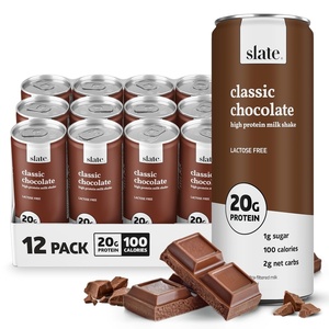 image:imageSlate Milk  High Protein Milk Shakes Neapolitan Variety Pack Classic Chocolate Classic Strawberry French Vanilla Lactose Free 20g Protein1g Sugar100 Calories12g Net Carbs 11 fl oz12 CansChocolate