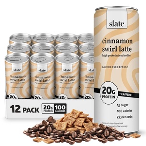 image:imageSlate Milk  High Protein Milk Shakes Neapolitan Variety Pack Classic Chocolate Classic Strawberry French Vanilla Lactose Free 20g Protein1g Sugar100 Calories12g Net Carbs 11 fl oz12 CansCinnamon Swirl Latte