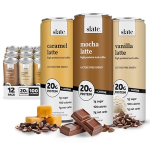 image:imageSlate Milk  High Protein Milk Shakes Neapolitan Variety Pack Classic Chocolate Classic Strawberry French Vanilla Lactose Free 20g Protein1g Sugar100 Calories12g Net Carbs 11 fl oz12 CansEnergy Variety Pack