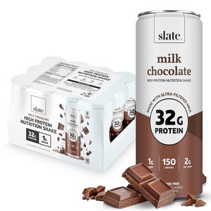 image:imageSlate Milk  High Protein Nutrition Shake  Variety Pack  Milk Chocolate Vanilla Cream  32g Protein 1g Sugar 150 Calories 2g Net Carbs  Lactose Free  No Added Sugar  11 fl oz 12 CansChocolate